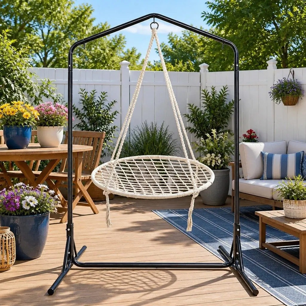 Hammock Chair with Stand Outdoor Swing Nest Web 100cm Cream
