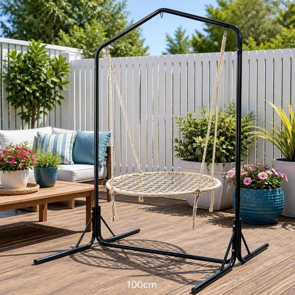Hammock Chair with Stand Outdoor Swing Nest Web 100cm Cream