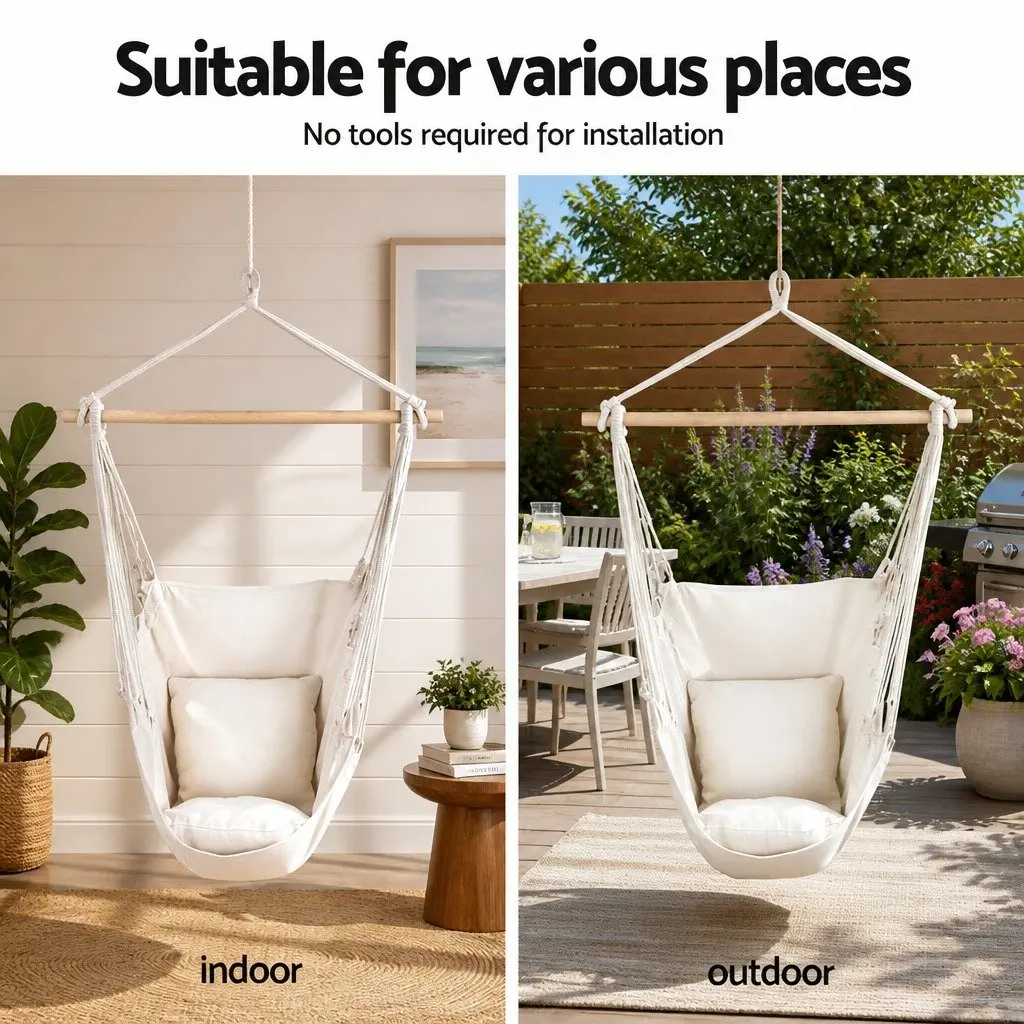 Hammock Chair with Steel Stand A-Frame Adjustable Height Indoor Outdoor Relaxation