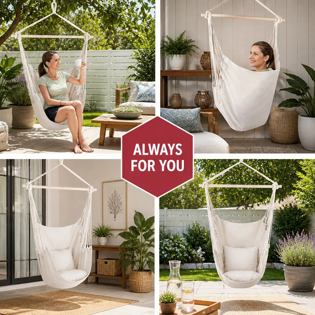 Hammock Chair Outdoor Hanging with Cushions Cream 100cm x 45cm x 145cm