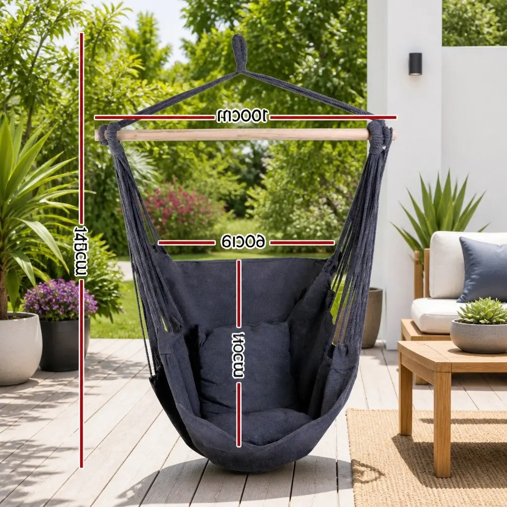 Hammock Chair Indoor Outdoor Relaxation 100cm x 45cm x 145cm with Cushions