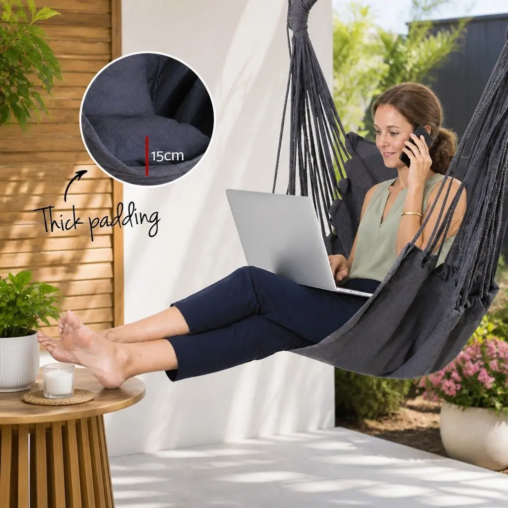 Hammock Chair Indoor Outdoor Relaxation 100cm x 45cm x 145cm with Cushions
