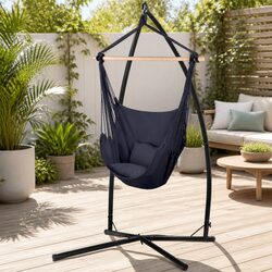 Hammock Chair Outdoor Hanging Swing with Steel Stand Frame Grey Relaxation