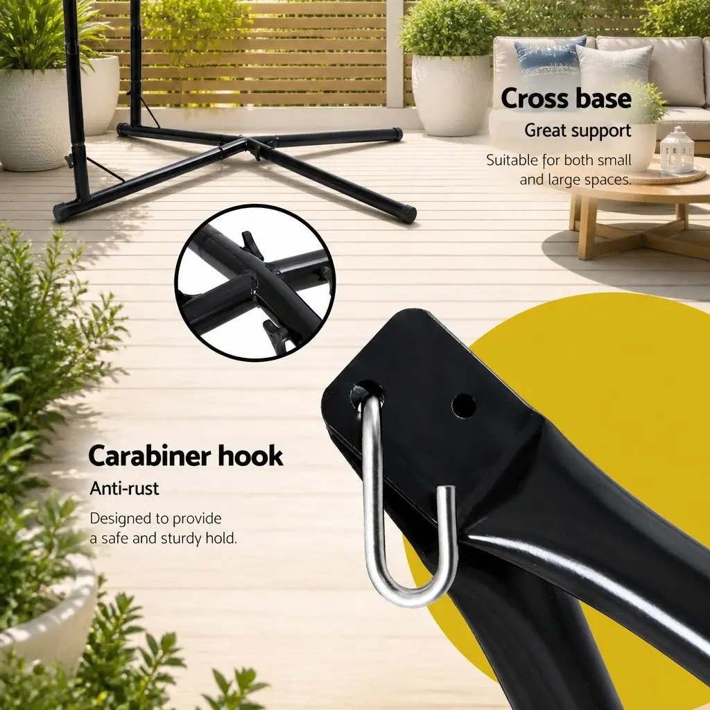 Hammock Chair Outdoor Hanging Swing with Steel Stand Frame Grey 100cm x 45cm x 145cm