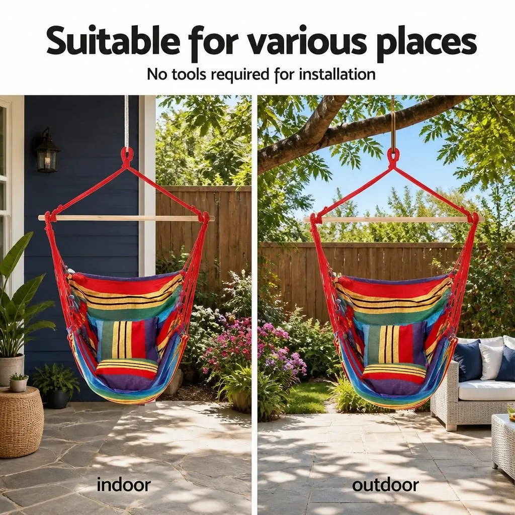 Hammock Chair with Steel A-Frame Stand Adjustable Height Padded Seat Indoor Outdoor