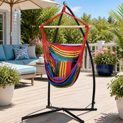 Your Perfect Spot: Rainbow Hammock Chair with Stand