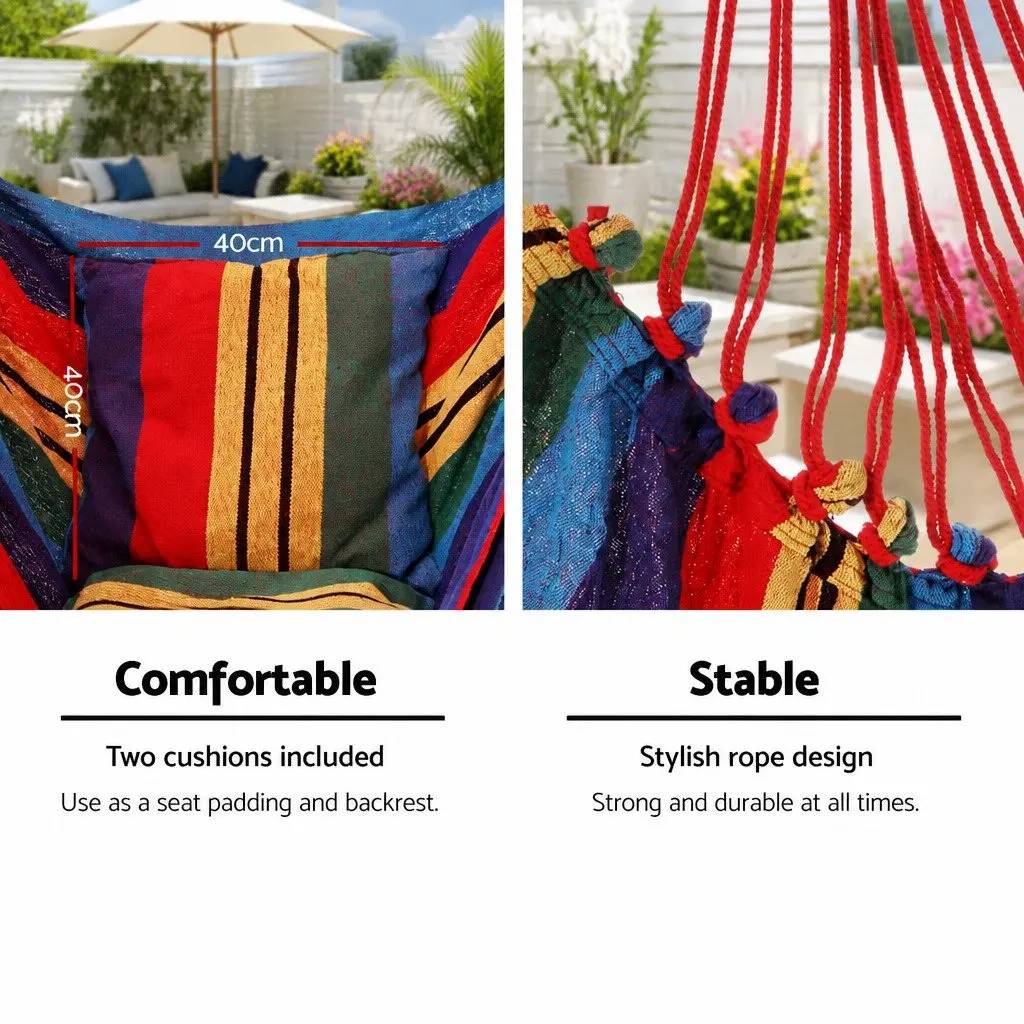 Hammock Chair Outdoor Camping Hanging with Steel Stand Rainbow 100cm Indoor
