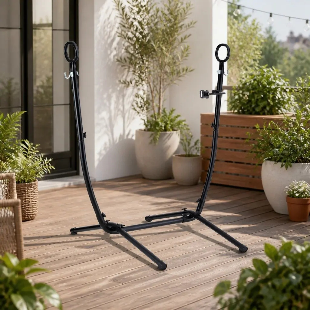 Hammock Chair Stand Iron Frame with Phone Holder Black Outdoor Indoor