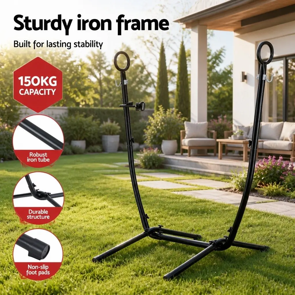 Hammock Chair Stand Iron Frame with Phone Holder Black Outdoor Indoor