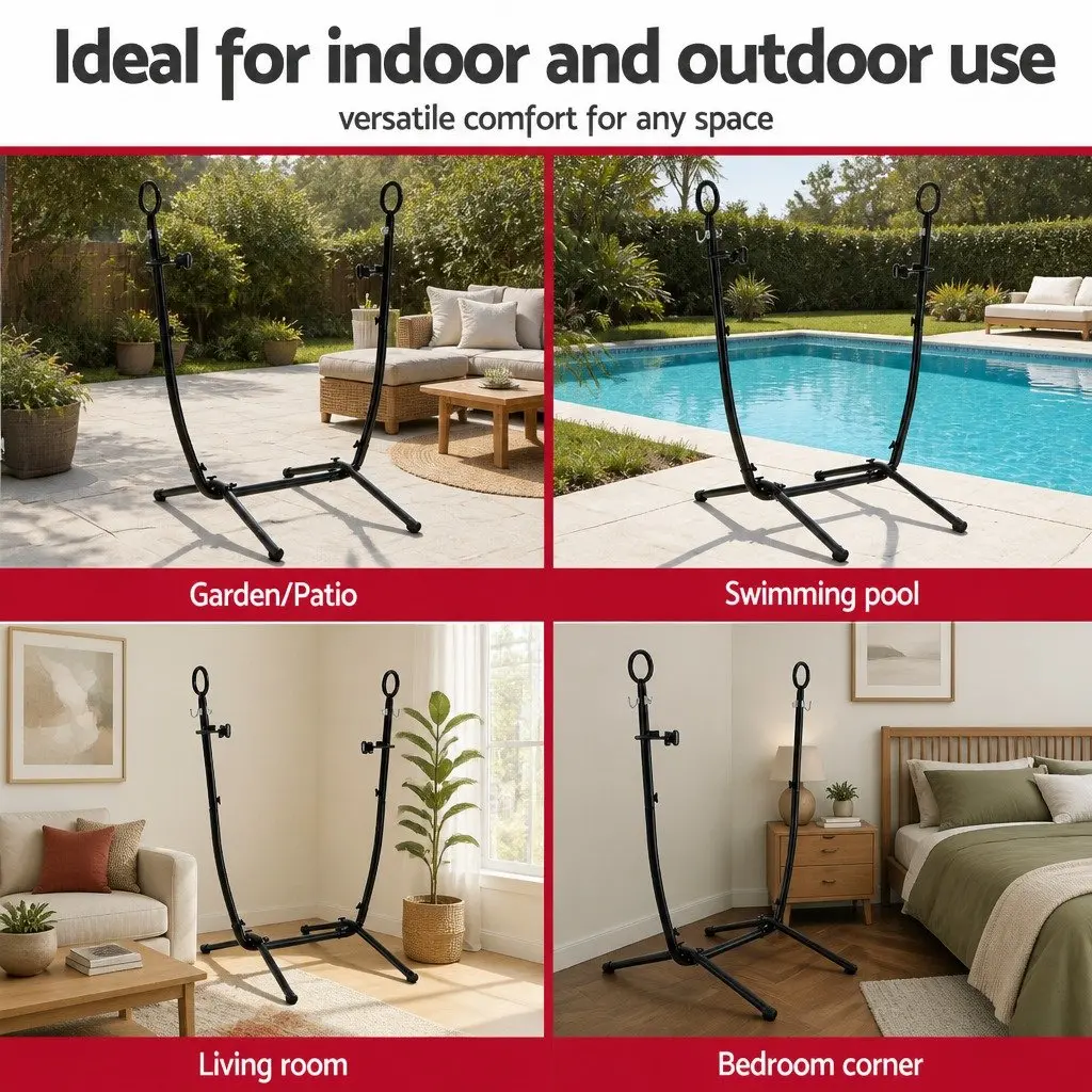 Hammock Chair Stand Iron Frame with Phone Holder Black Outdoor Indoor