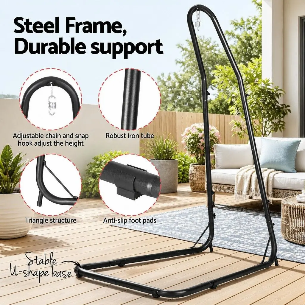 Hammock Hanging Chair with Steel Stand Indoor Outdoor Relaxation 60cm Seat Diameter