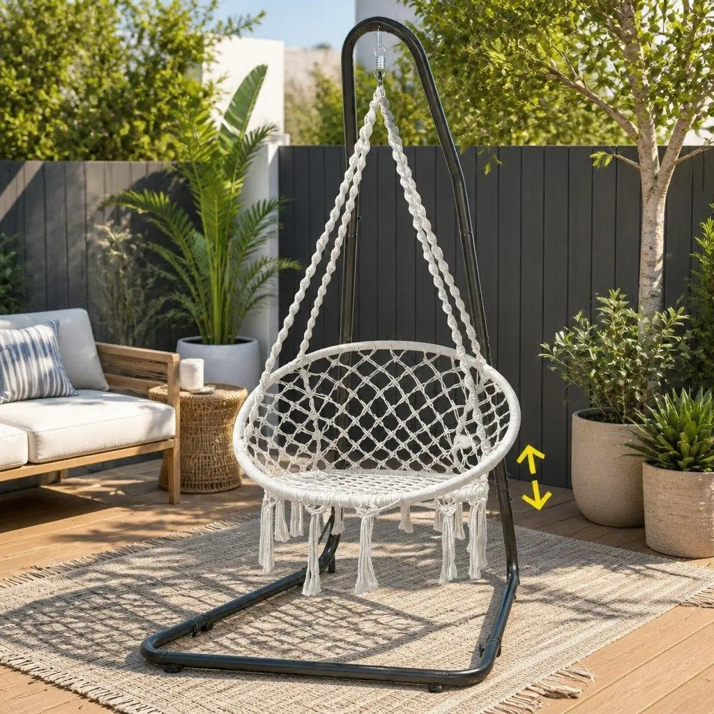 Hammock Hanging Chair with Steel Stand Indoor Outdoor Relaxation 60cm Seat Diameter