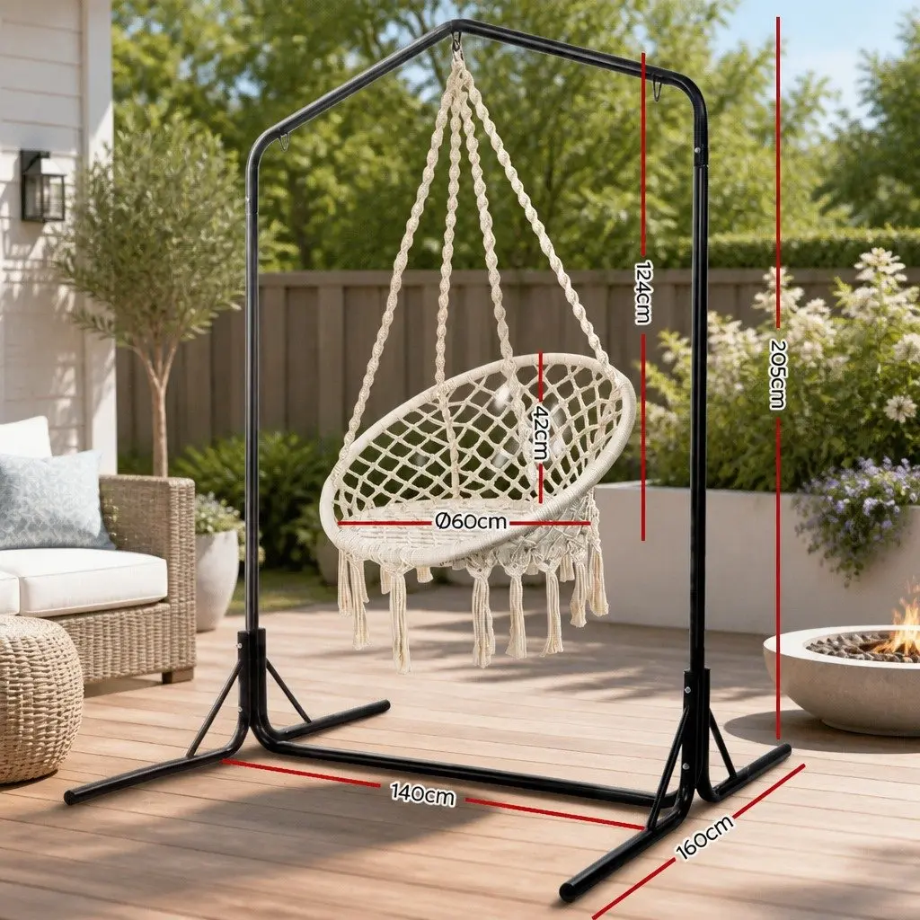 Outdoor Hammock Chair with Stand Cotton Swing Relax Hanging Cream 124CM