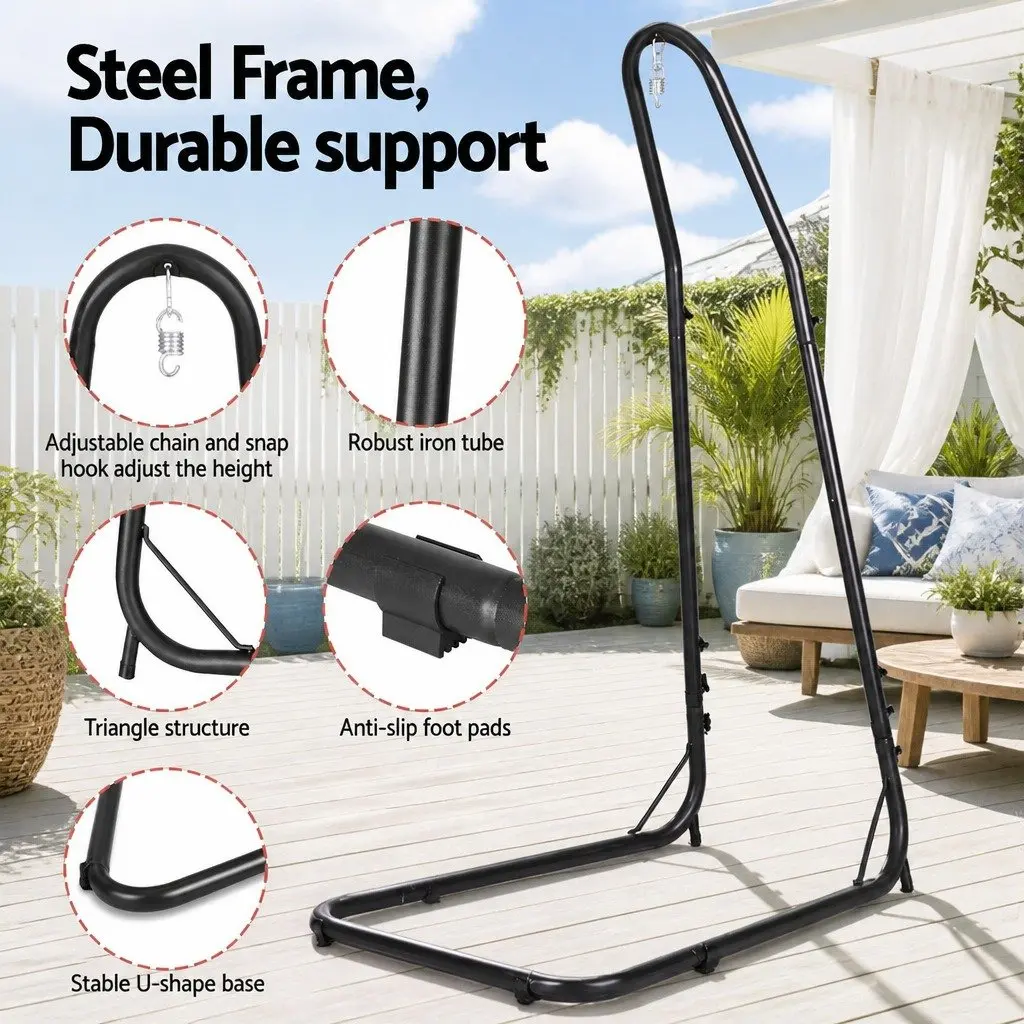 Hammock Hanging Chair with Steel Stand Indoor Outdoor Relaxation 60cm Seat Diameter