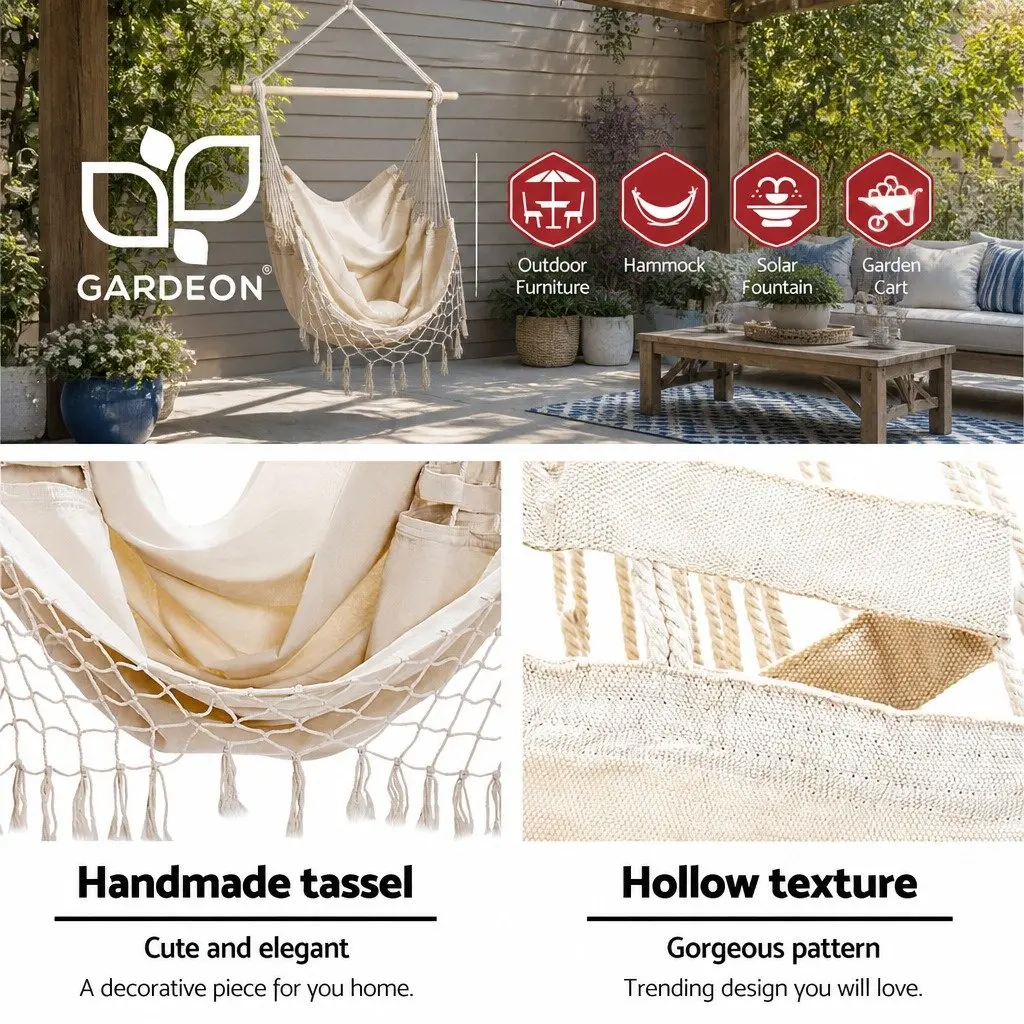 Hammock Chair with Steel Stand Cream 150 x 90cm