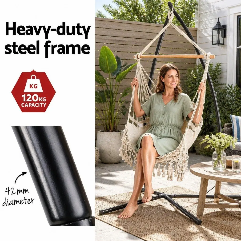 Hammock Chair with Steel Stand Cream 150 x 90cm