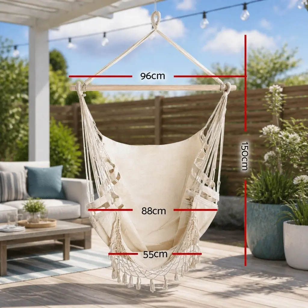 Hammock Chair Outdoor Swing Relaxation Seat Cream 150 x 90cm