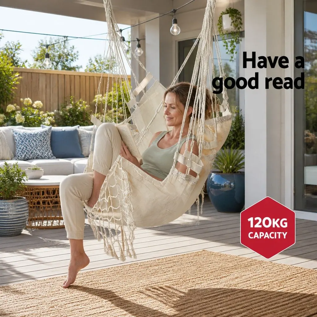Hammock Chair Outdoor Swing Relaxation Seat Cream 150 x 90cm