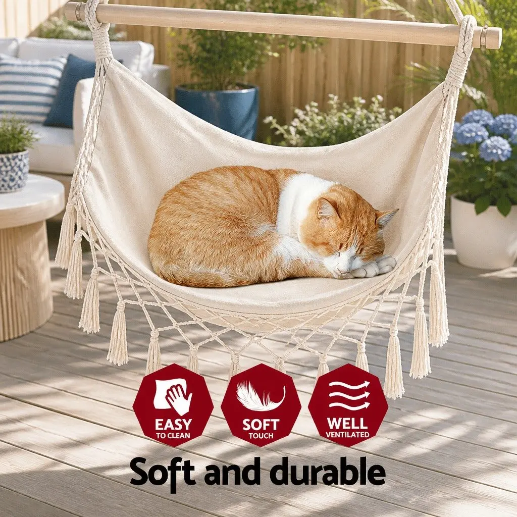 Hammock Chair Outdoor Swing Relaxation Seat Cream 150 x 90cm