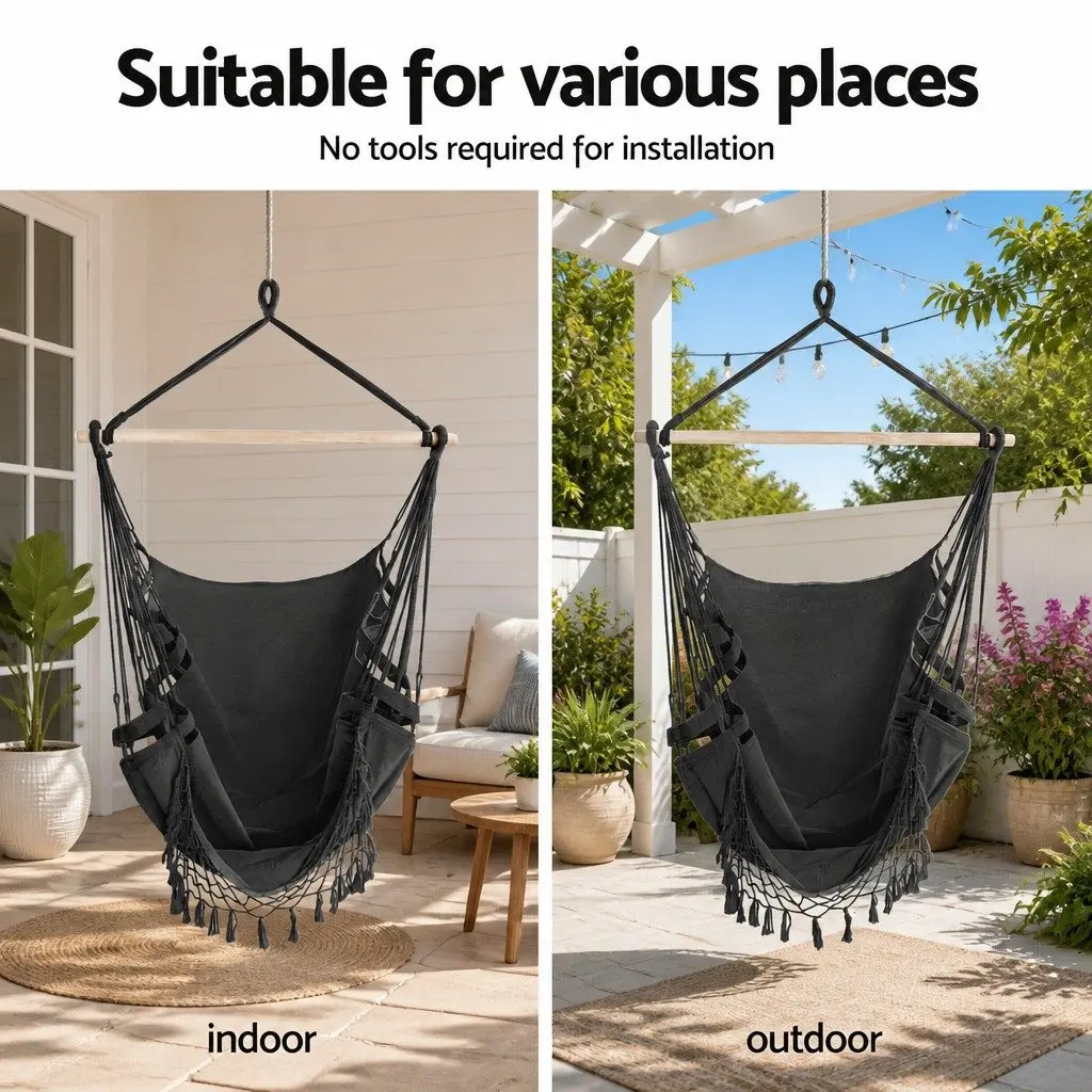 Hammock Chair with Steel Stand Indoor Outdoor Adjustable Height 96cm x 150cm