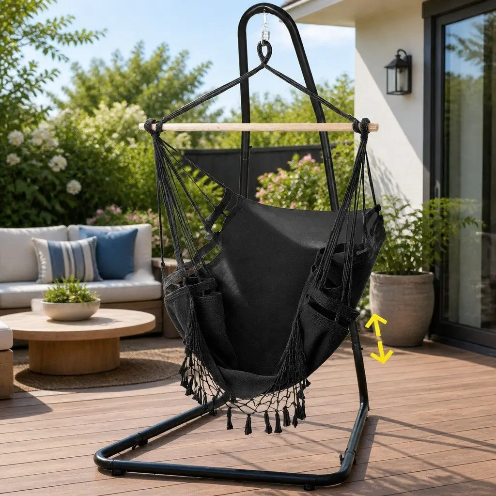 Hammock Chair with Steel Stand Indoor Outdoor Adjustable Height 96cm x 150cm