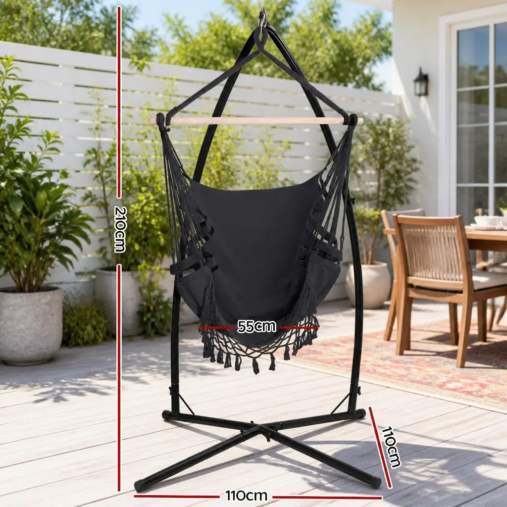 Hammock Chair with Steel Stand Outdoor Grey 150 x 90cm
