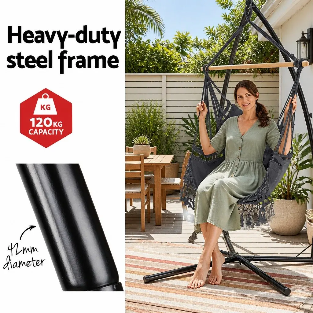 Hammock Chair with Steel Stand Outdoor Grey 150 x 90cm