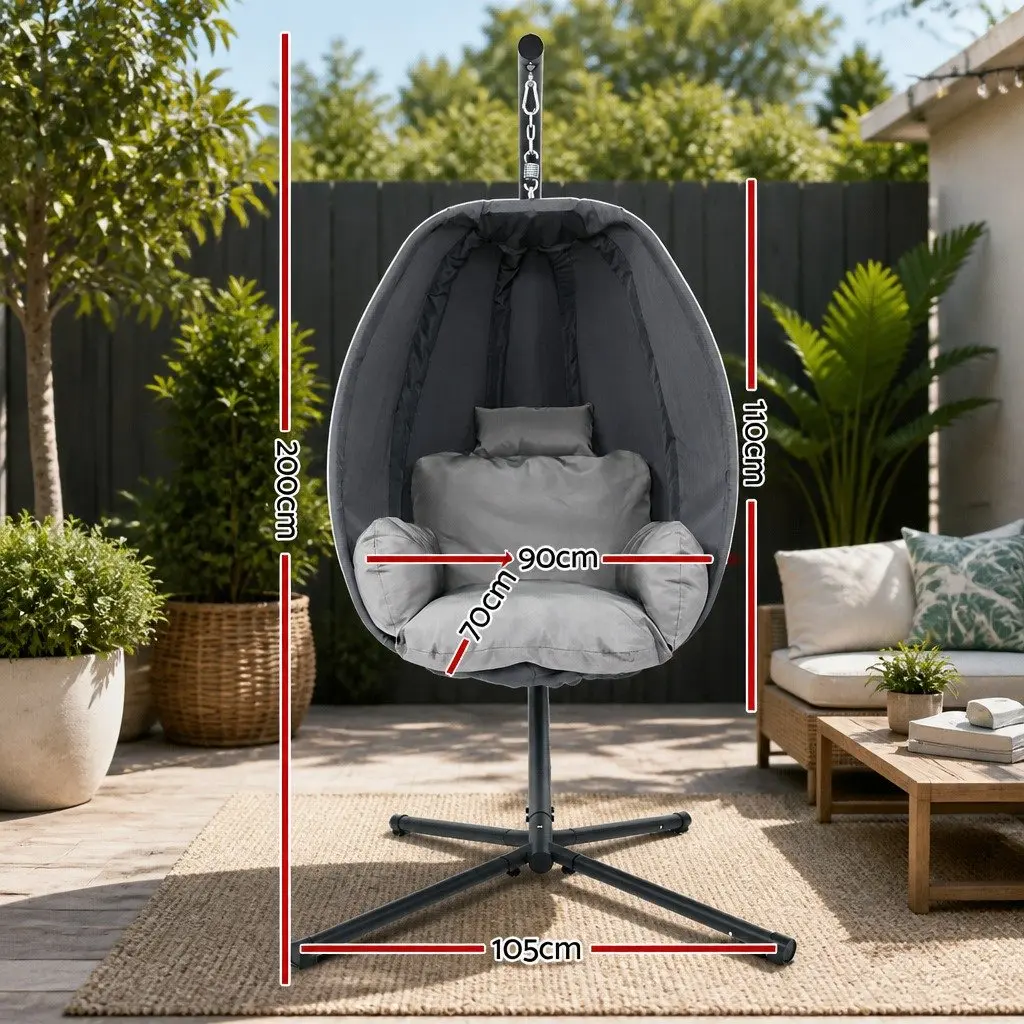 Hanging Egg Pod Chair Outdoor Patio Swing Furniture Foldable Canopy Stand Grey