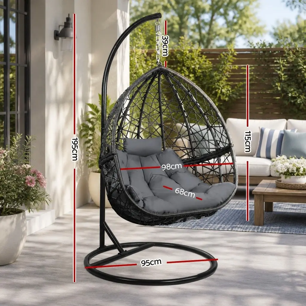 Hanging Egg Chair Outdoor Wicker Rattan 360° Rotatable with Stand Grey