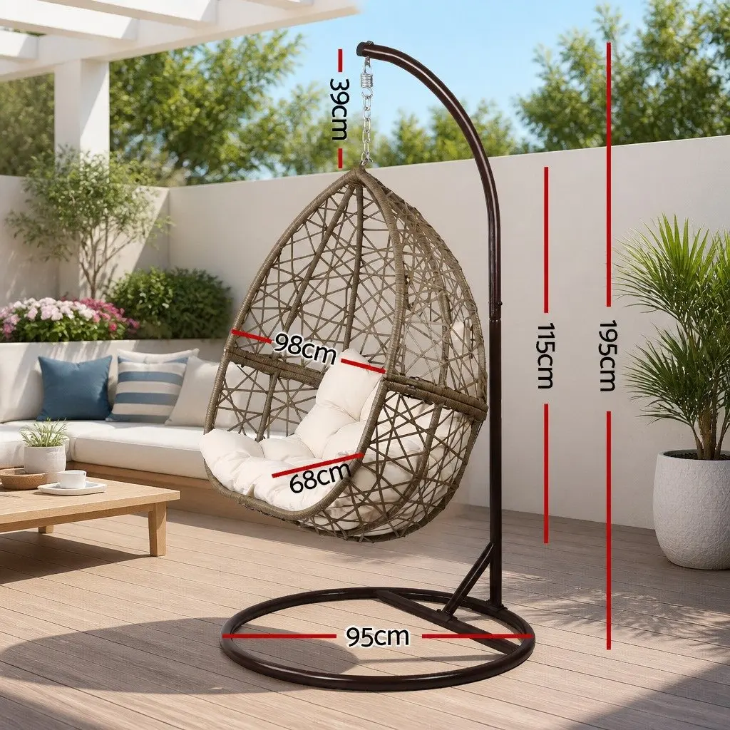 Hanging Egg Chair Outdoor Wicker Pod Swing with Cushion Latte