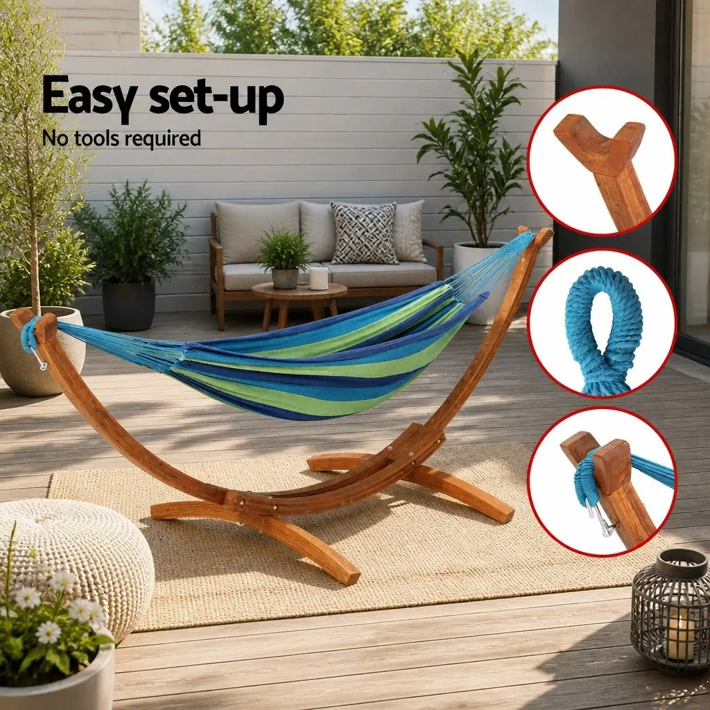 Hammock Bed Wooden Stand Outdoor Relaxation 2-Person 330cm x 138cm