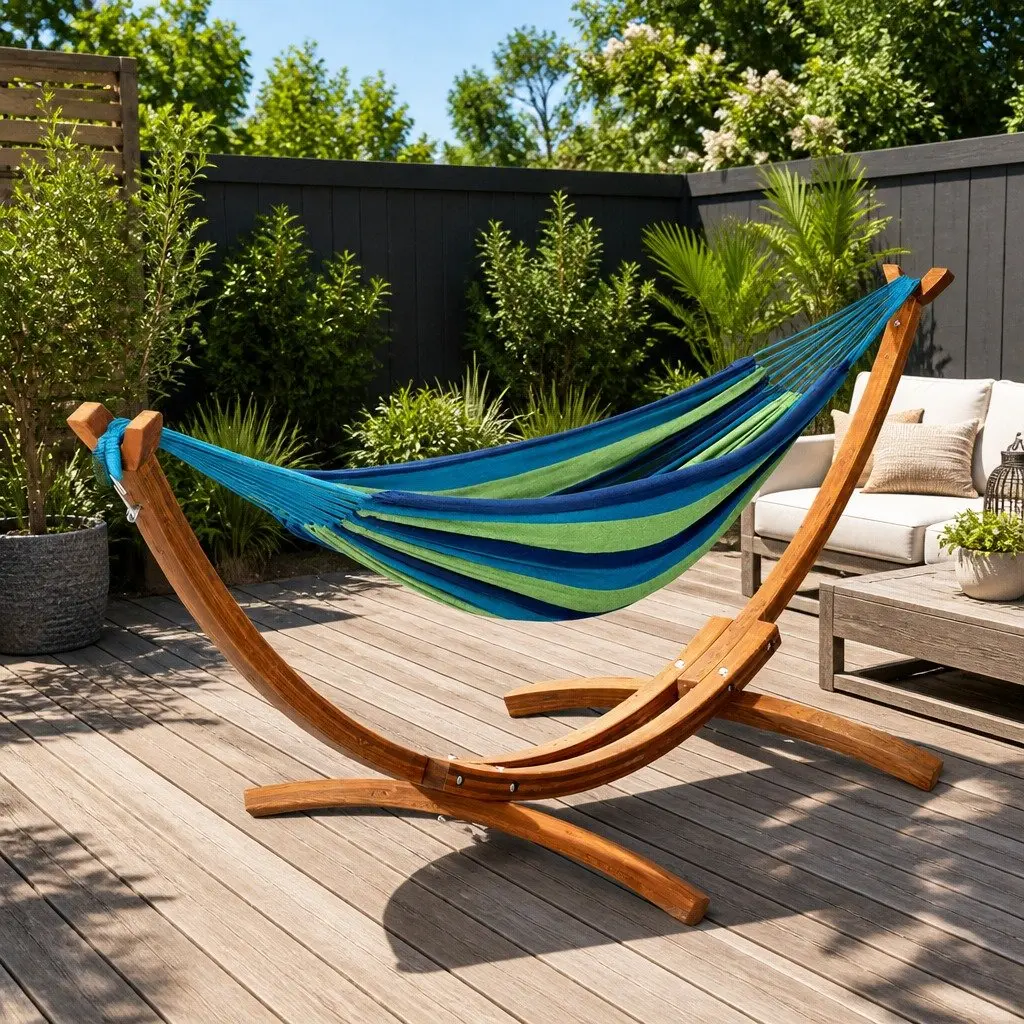 Hammock Bed Wooden Stand Outdoor Relaxation 2-Person 330cm x 138cm
