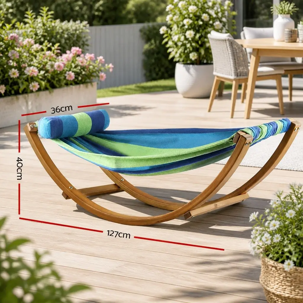 Hammock Bed Outdoor Camping Rocking Single Person Curved Larch Wooden Frame