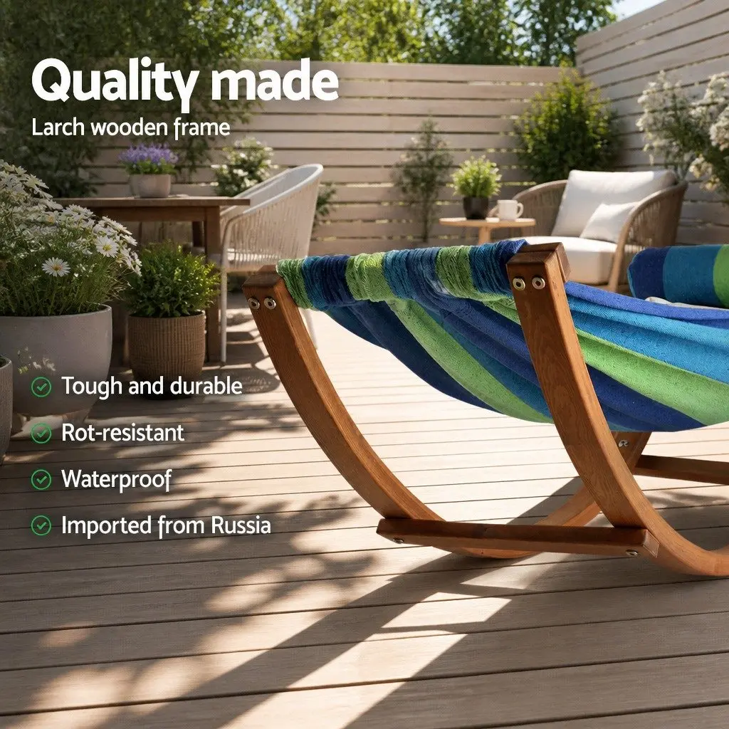 Hammock Bed Outdoor Camping Rocking Single Person Curved Larch Wooden Frame