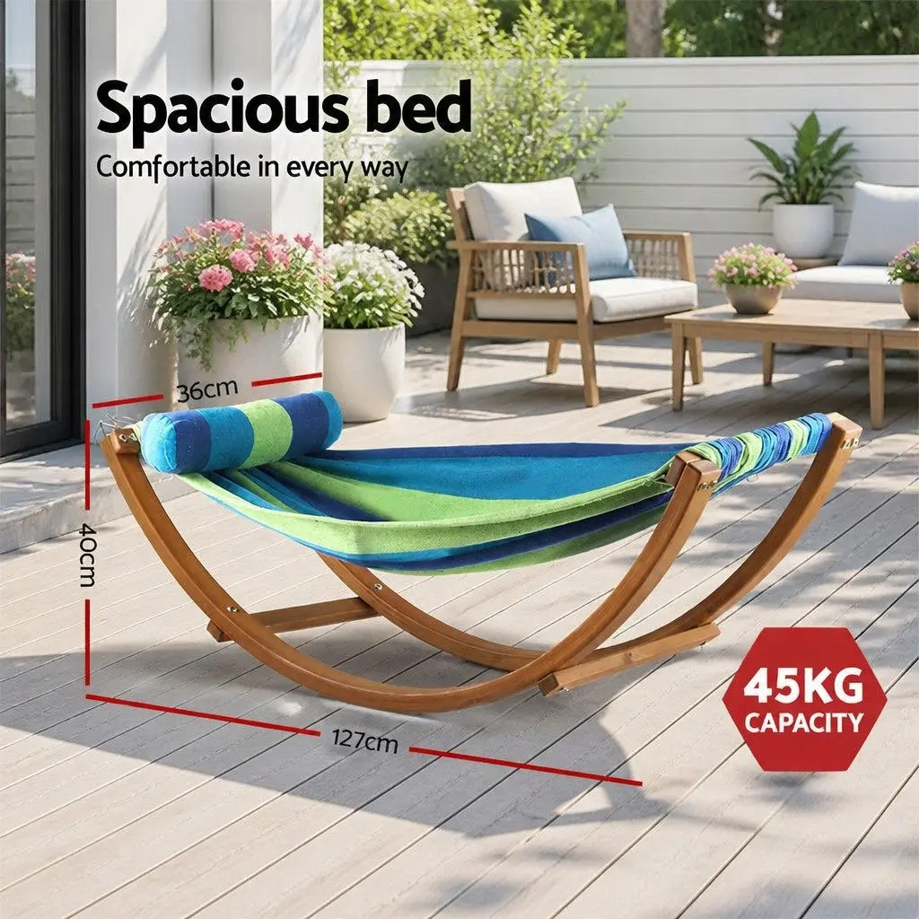 Hammock Bed Outdoor Camping Rocking Single Person Curved Larch Wooden Frame