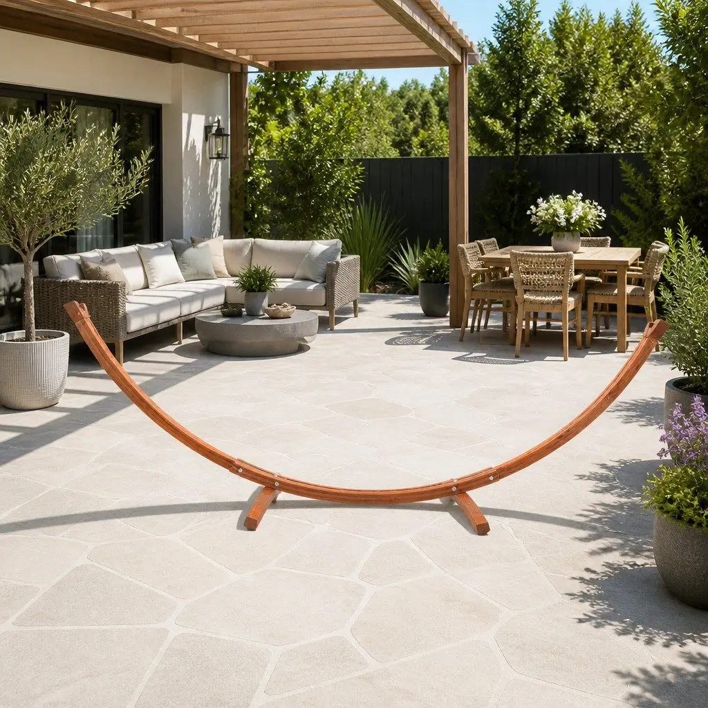 Hammock Bed Stand Curved Wooden Frame 315cm for 2 Person Indoor Outdoor