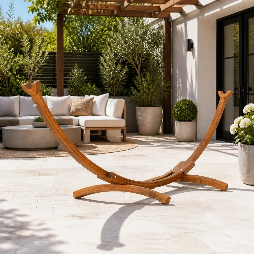 Hammock Bed Stand Curved Wooden Frame 315cm for 2 Person Indoor Outdoor