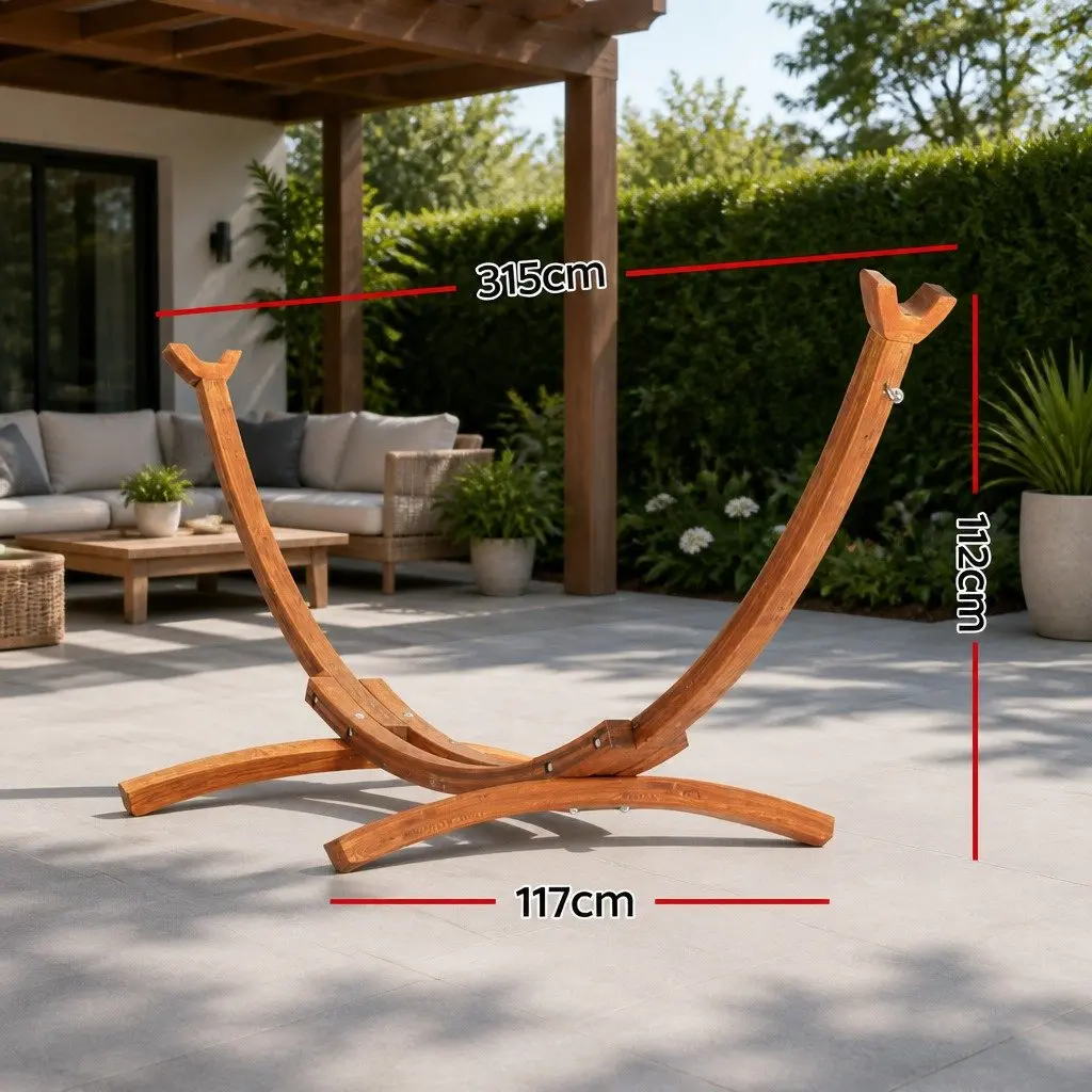 Hammock Bed Stand Curved Wooden Frame 315cm for 2 Person Indoor Outdoor
