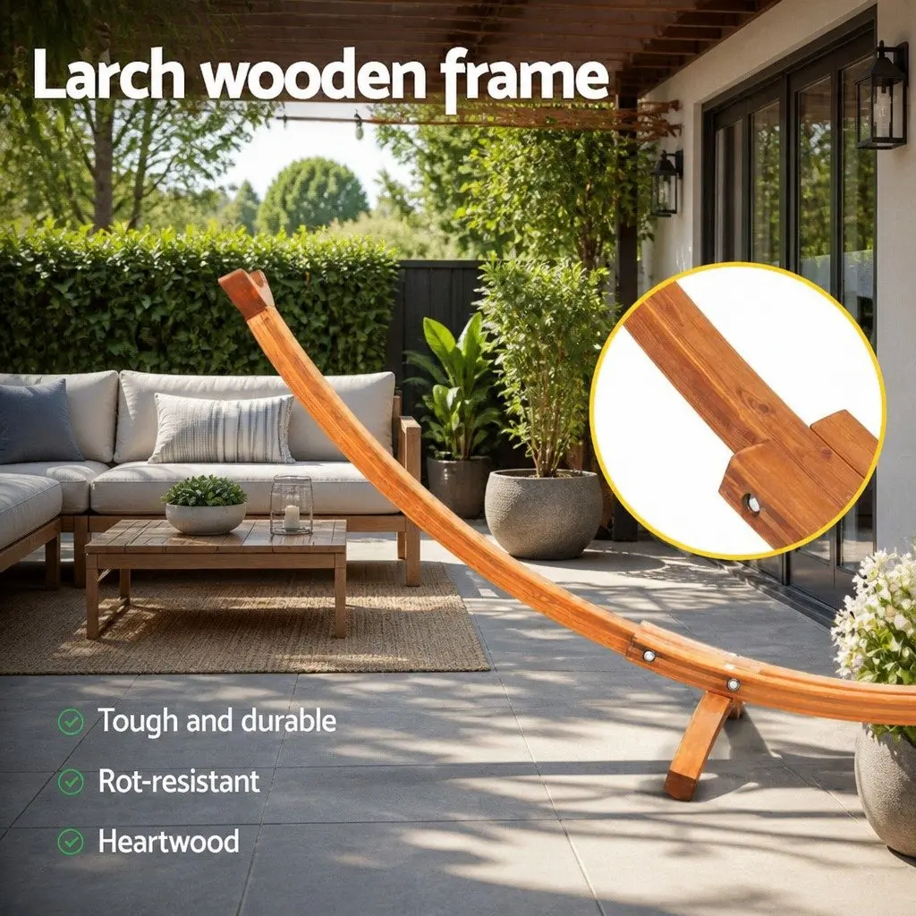 Hammock Bed Stand Curved Wooden Frame 315cm for 2 Person Indoor Outdoor