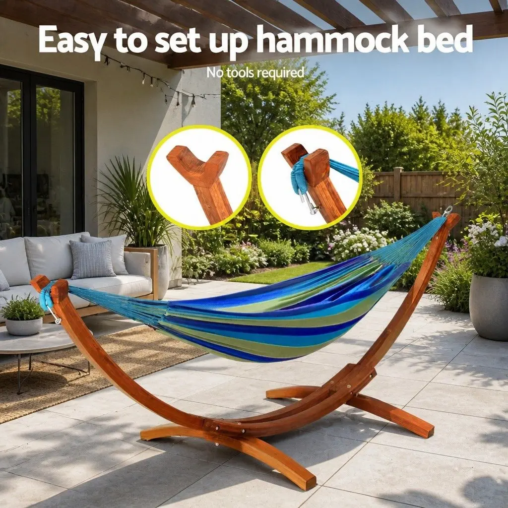 Hammock Bed Stand Curved Wooden Frame 315cm for 2 Person Indoor Outdoor