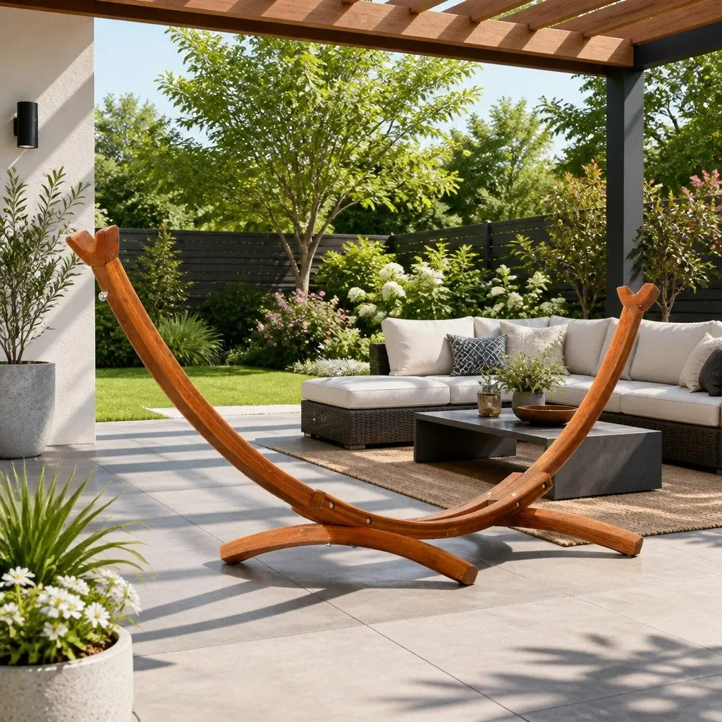 Hammock Bed Stand Curved Wooden Frame 315cm for 2 Person Indoor Outdoor
