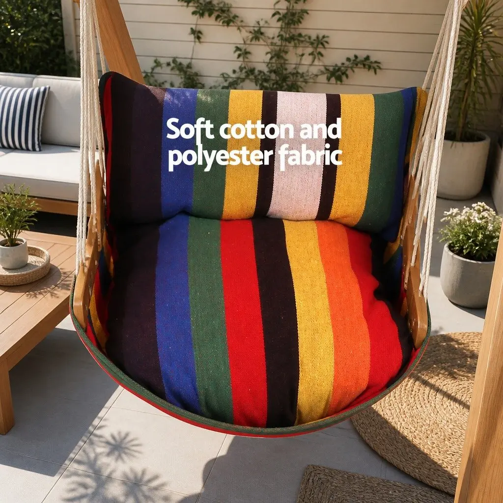 Hammock Chair Outdoor Indoor Relaxation Furniture Curved Wooden Frame Rainbow