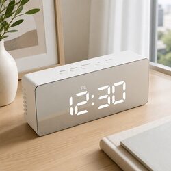 Digital LED Mirror Alarm Clock Display 12/24 Hour Format Temperature Sensor
