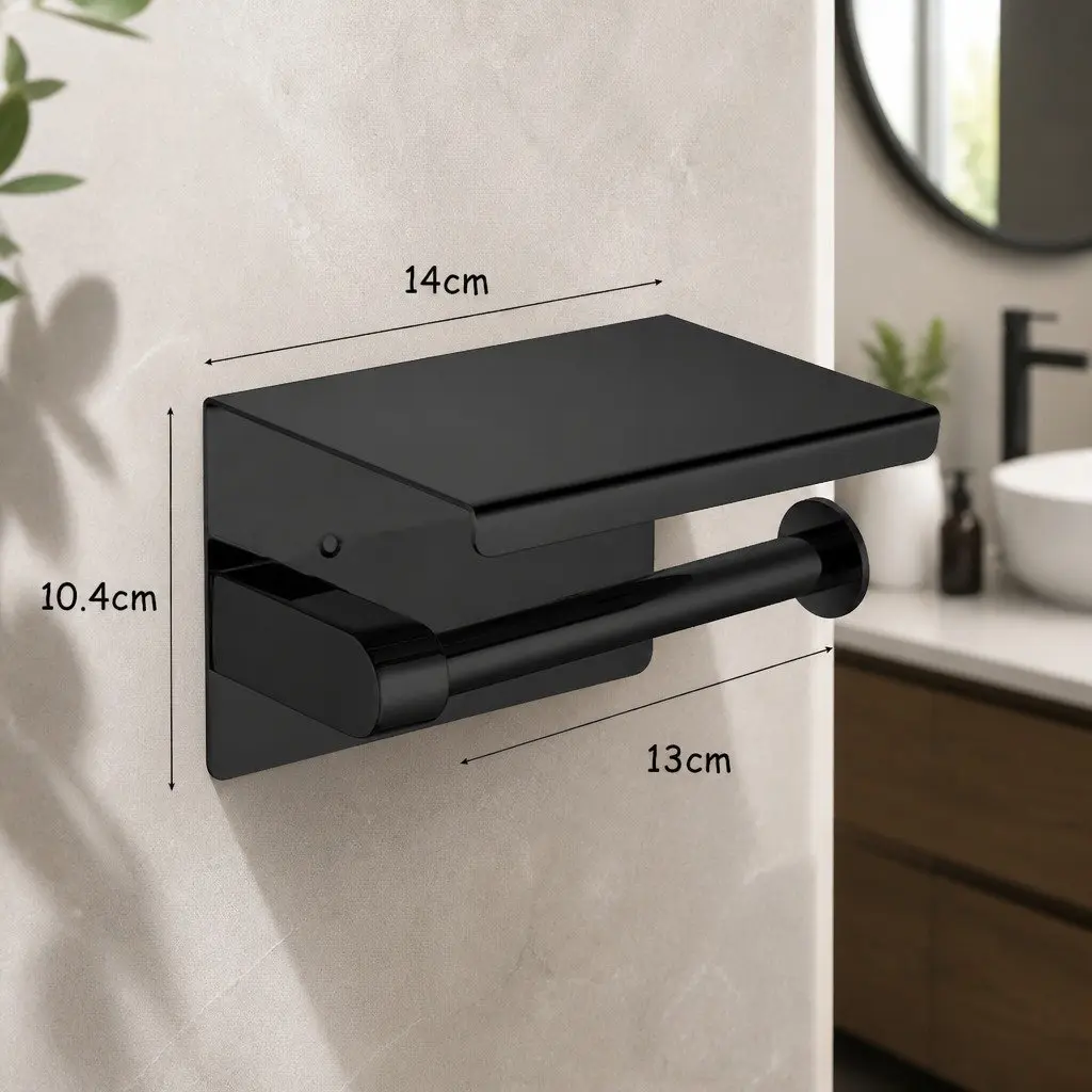 Toilet Paper Holder Wall Mount Black 14cm x 10cm x 10cm