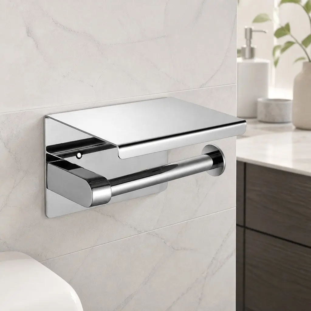 Toilet Paper Holder Wall Mount Roll Dispenser Bathroom Storage Silver Tissue