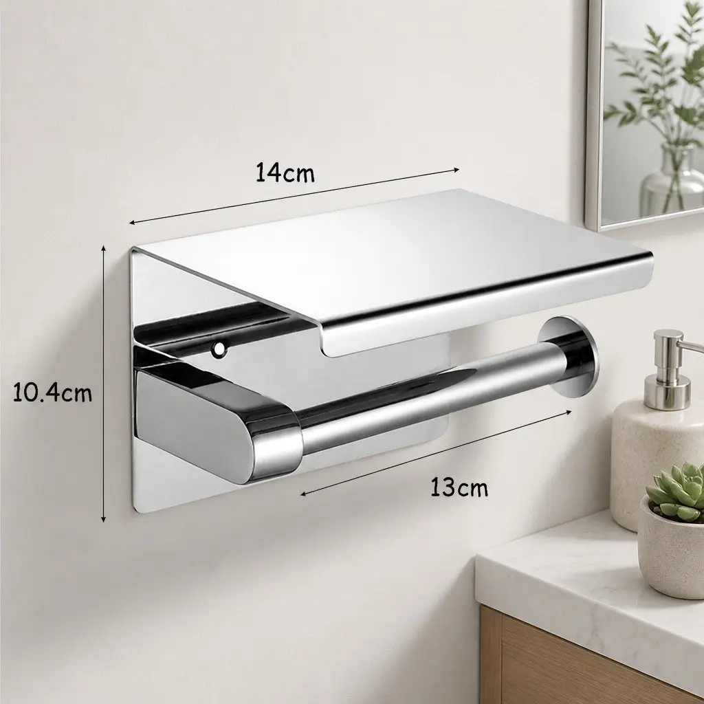 Toilet Paper Holder Wall Mount Silver 14cm L x 10cm W x 10cm H