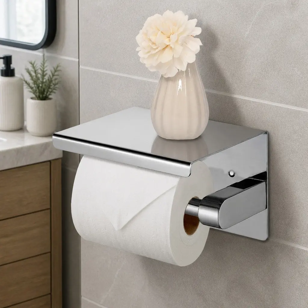 Toilet Paper Holder Wall Mount Silver 14cm L x 10cm W x 10cm H