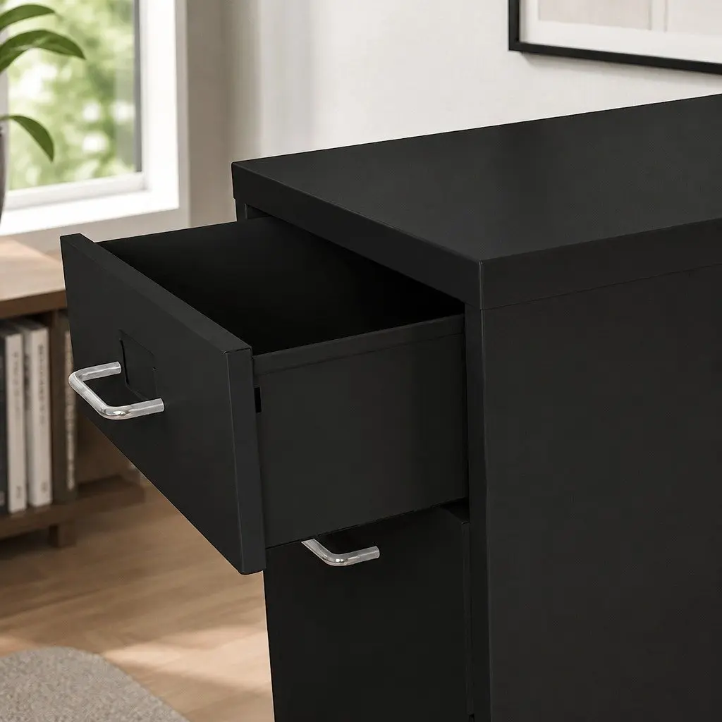 3 Drawer Filing Cabinet Steel Compact Workspace Organizer Black