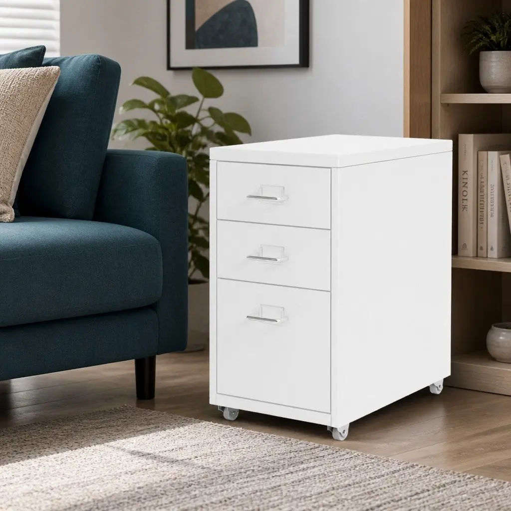Filing Cabinet Steel Frame 3 Drawer Compact Office Storage Organizer