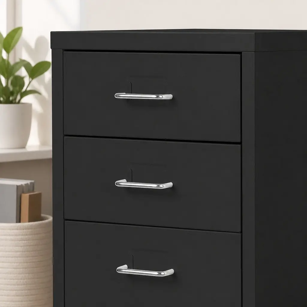 8 Drawer Filing Cabinet Compact Steel Black